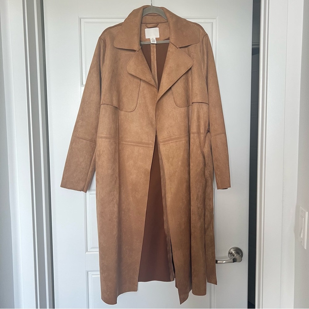 H&M Camel faux suede long trench coat Jacket